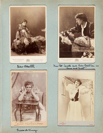 (CABINET CARDS--THEATER) Set of two albums containing approximately 330 theatrical cabinet cards depicting famous late 19th-century Bro